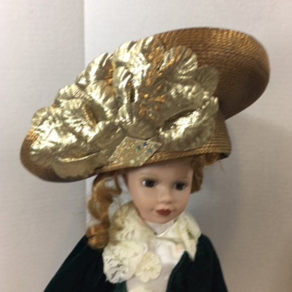 VTG Gold Fancy Doll Mannequin Stuffed Animal Derby Hat by Ann Marie Small - Picture 6 of 14